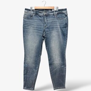 INC Skinny Leg Jeans Tummy Control Blue Metallic Ombre Dip Dye Size 18W